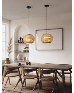 Asma Rattan & Sandy Black Steel Base LED