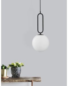 GRUS Matt Black Metal Opal Glass LED E27